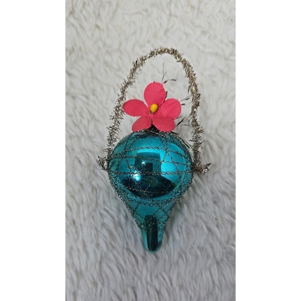 Vintage Blown Glass Christmas Victorian Style Ornate‎ Ornament Flower Wrap